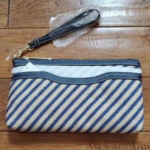 Talbots Blue and Tan Striped Wristlet